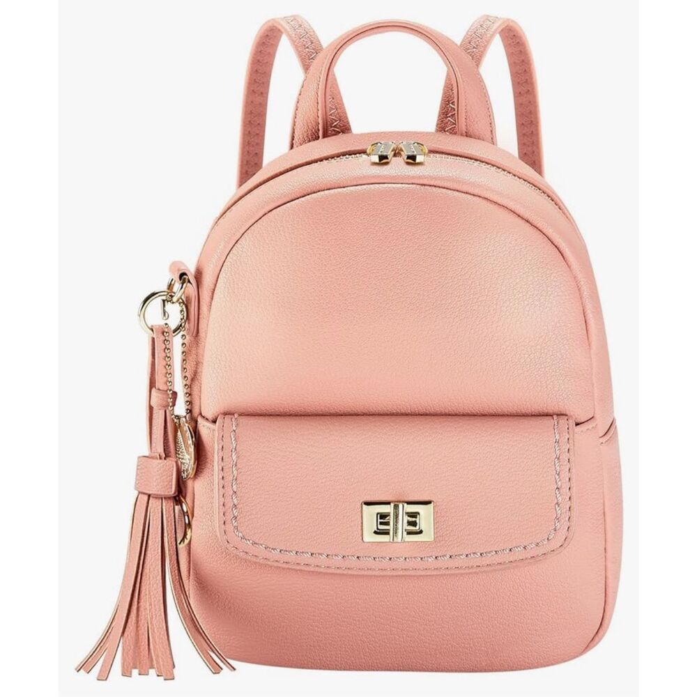 Mini Leather Backpack Purse Small Light Pink Tassels Adjustable Straps